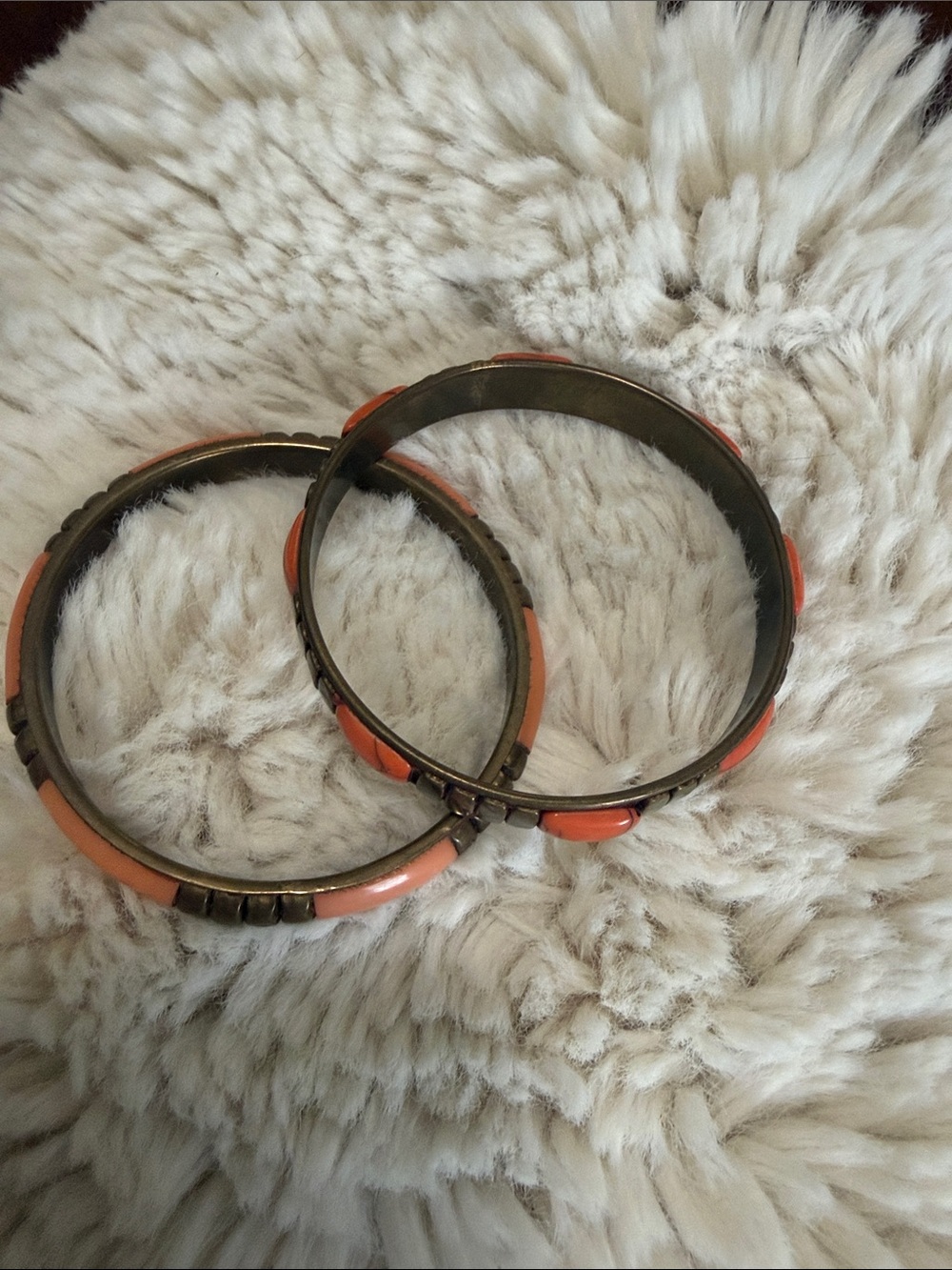 Vintage-Inspired Coral Orange Enamel Bangle Bracelet Set - Women's Jewelry
